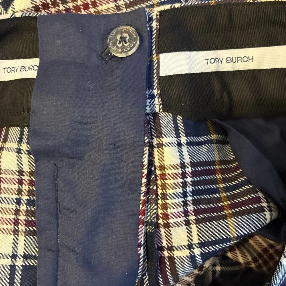 Tory Burch Women's Size 2 Garrett Tartan Plaid Crop Flare Pants Belt Loops